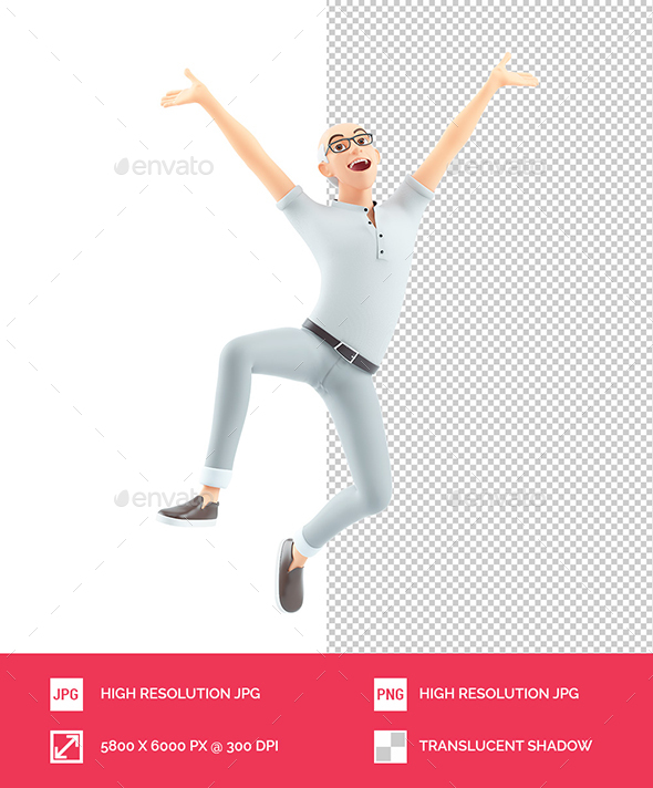 3D Happy Senior Man Jumping