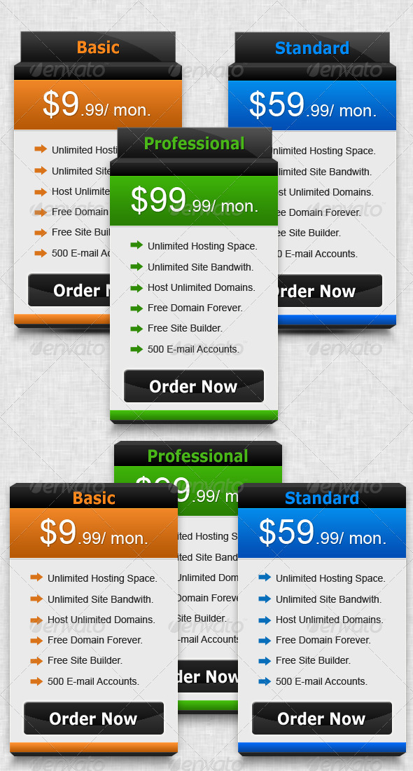 Semi 3d Pricing Box - Tables Web Elements