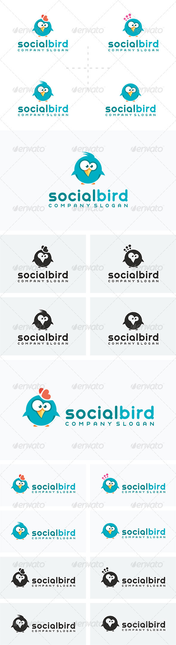 4 Social Bird Logos - Animals Logo Templates