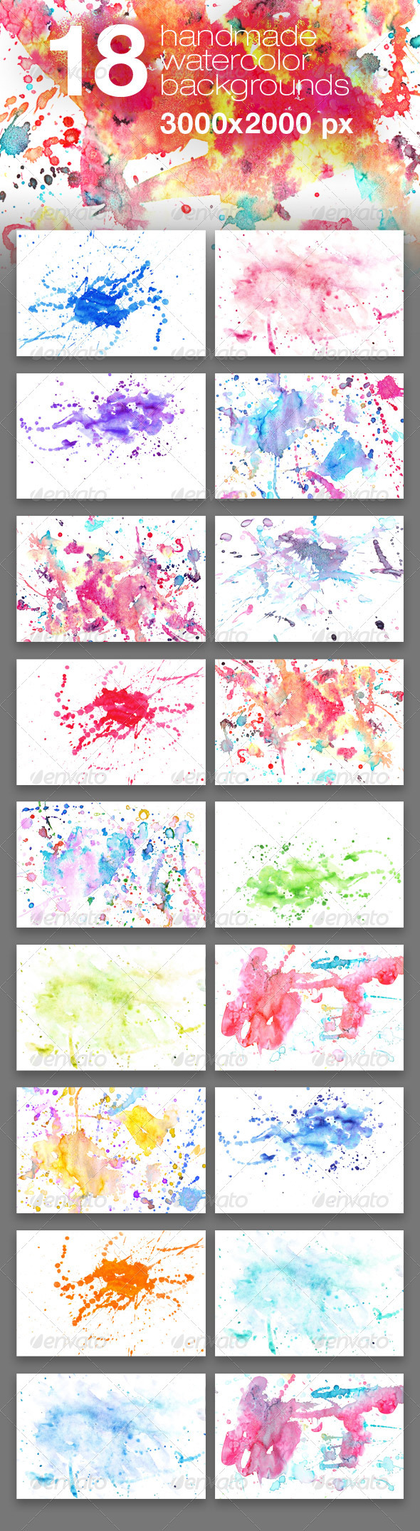 18 Handmade Watercolor Texture Backgrounds - Miscellaneous Textures