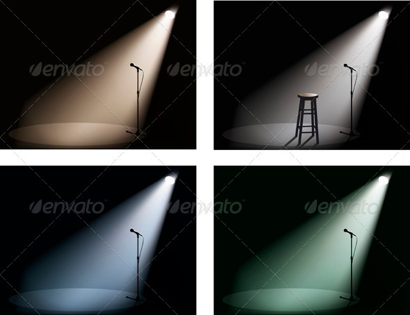 Night Club With Spotlight, Microphone And Chair