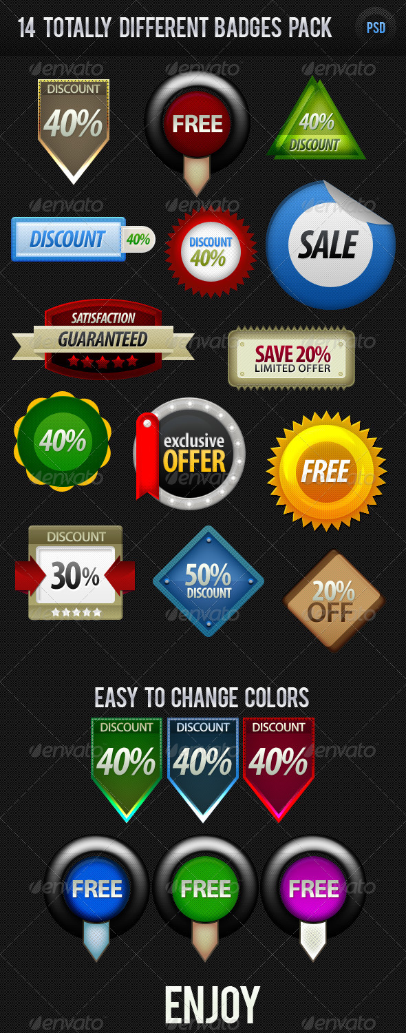14 Different Badges Pack - Badges & Stickers Web Elements