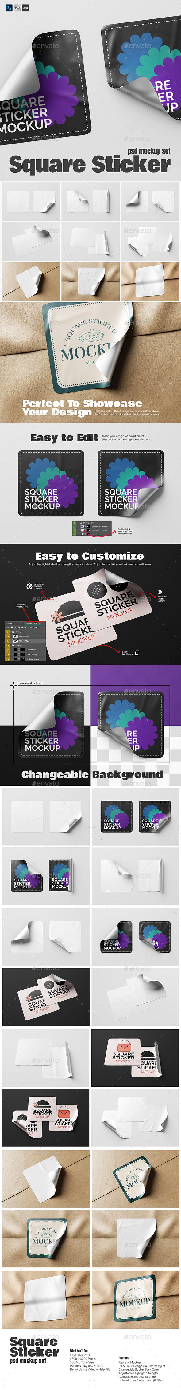 [DOWNLOAD]Square Sticker Label Mockup - 9 PSD
