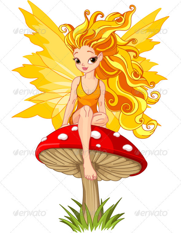 Autumn Fairy on the Mushroom - People Characters