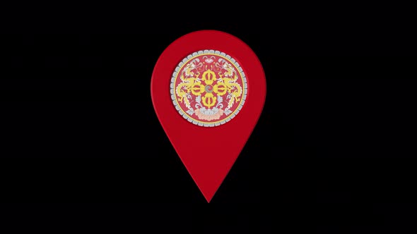 3D Rotating Pin Icon Animation With Bhutan Coat Of Arms Alpha Channel 4K alt