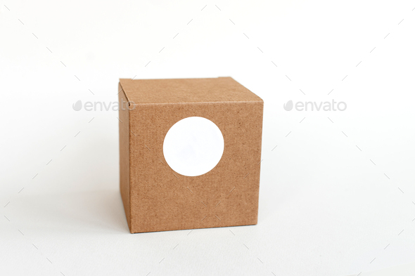 Kraft Box with Blank Label, Price Tag, Tag Mockup, White Cardboard
