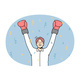 Overjoyed Businessman in Boxing Gloves Celebrate 