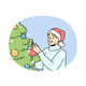 Smiling Man Decorate Christmas Tree 