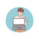 Smiling Man Show Laptop with Mockup Screen