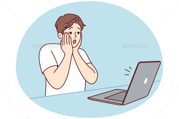 Stunned Man Shocked By News on Computer
