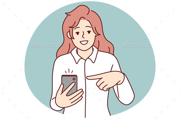 [DOWNLOAD]Smiling Woman Point at Mobile Notification