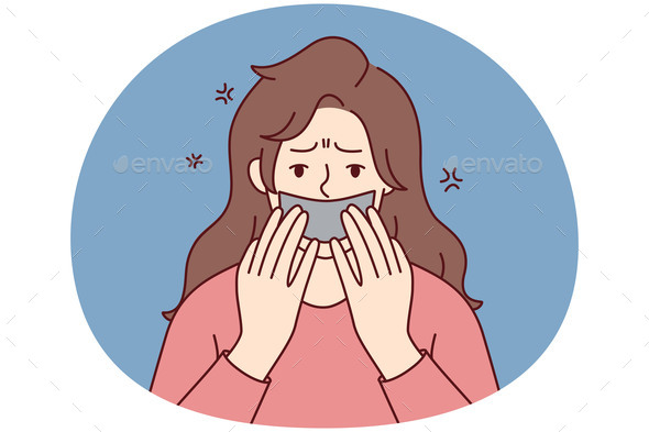 Anxious Woman with Tape on Mouth