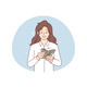 Smiling Woman Counting Money Banknotes