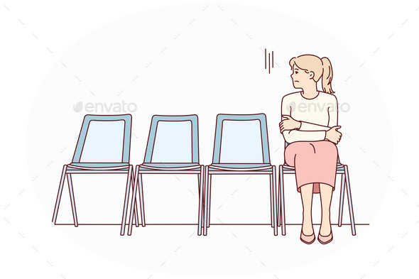 Anxious Woman Sit in Chair Waiting for Appointment