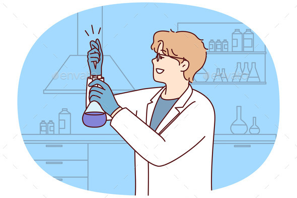 Male Scientist Make Experiments in Lab