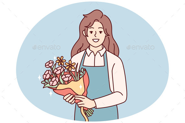 Smiling Female Florist with Bouquet