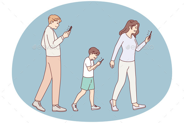 Family with Kid Addicted to Smartphones