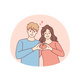 Smiling Couple Show Heart Hand Gesture 
