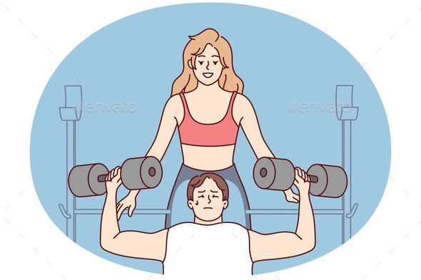 Female Trainer Help Male Client in Gym