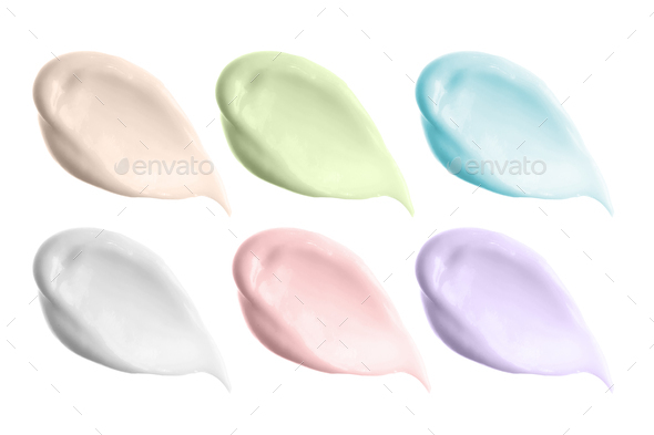 Cream smears swatches smudges isolated set. Body milk texture. Lotion, moisturizer. Beauty skin care