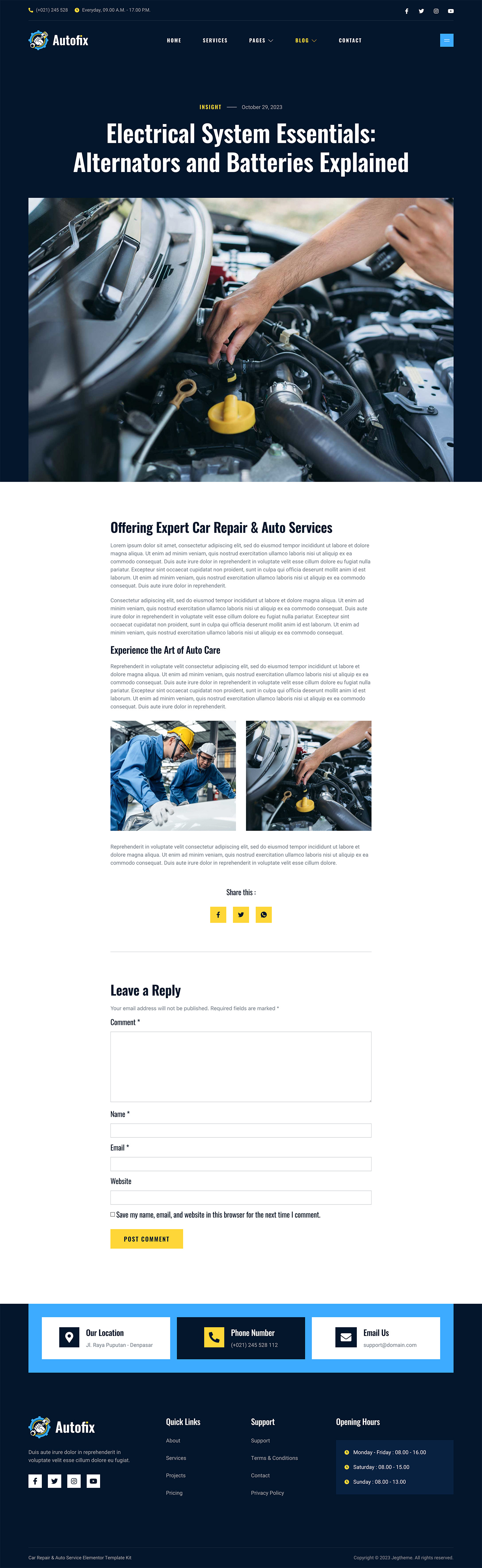 Autofix – Car Repair & Auto Services Elementor Template Kit by jegtheme