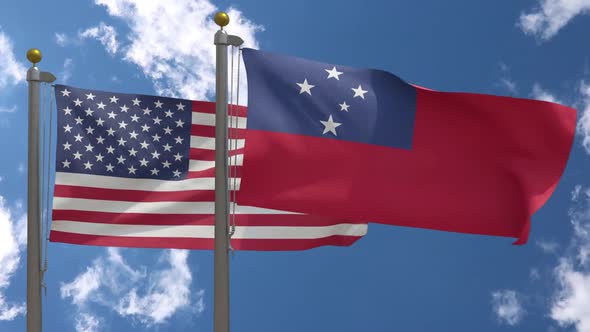 Usa Flag Vs Samoa Flag On Flagpole alt