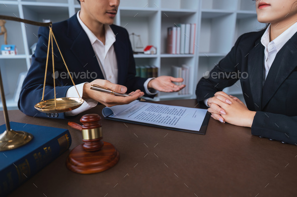 Lawyer hand concept justice with judge gavel, Businessman in suit or Hiring lawyers in the digital