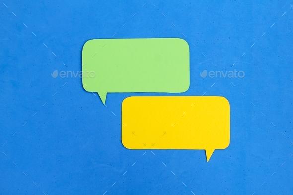 two conversation bubbles with a blue background or isolated background.