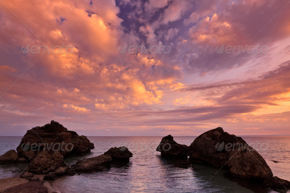 Porto Zoro beach sunrise - Stock Photo - Images