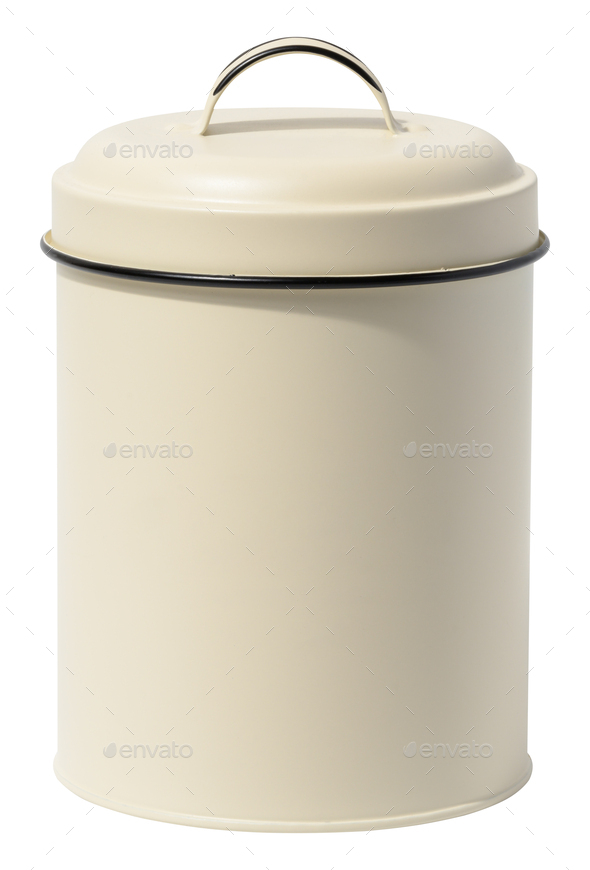 Beige metal jar with a lid for storing bulk products