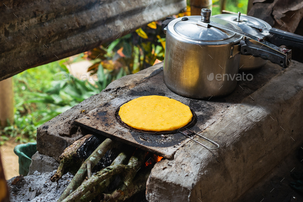 Colombian arepa on the grill - Traditional colombian food Stock