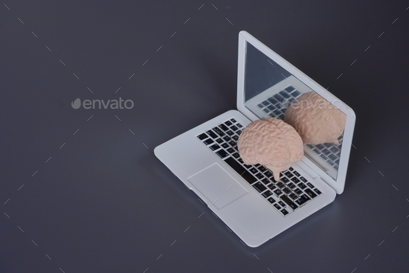 Human brain on top of laptop with copy space. Stock Photo by ...