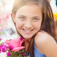 Adorable Happy Young Blue Eyed Girl Holding a Fresh Cut Floral Bouquet at the Farmers Market. - PhotoDune Item for Sale