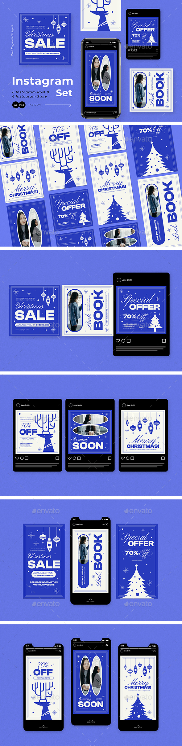 Blue Flat Design Christmas Sale Instagram Pack