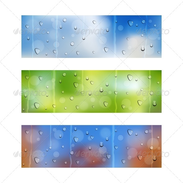 Drops on Window Glass. Seamless Banners. - Backgrounds Decorative