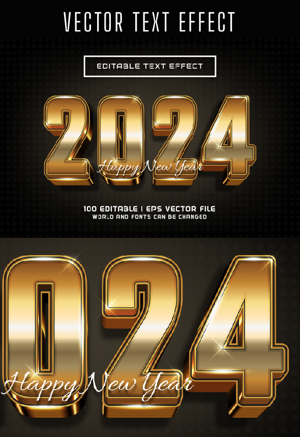 2024 Happy New Year Text Effect for Vector Illustration