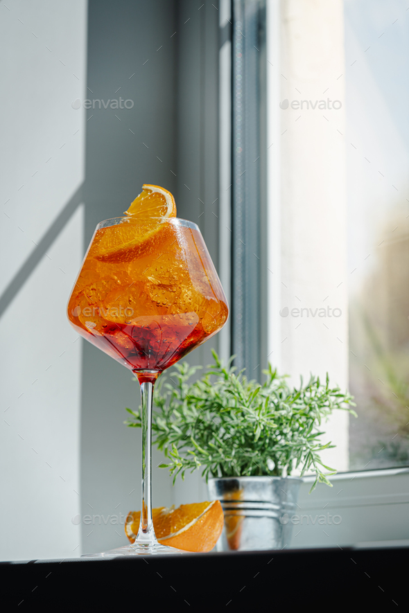 glass of aperol spritz cocktail Stock Photo