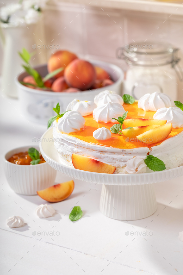 Sweet peach meringue made of whipped cream and fruit.