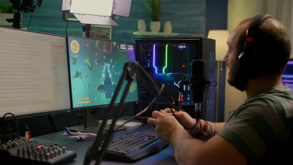 Streamer Man Winning Space Shooter Video Game alt