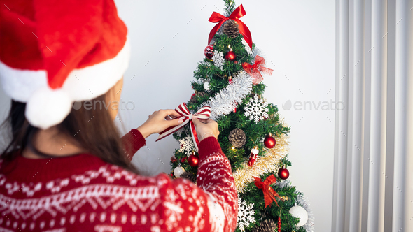 Decorative Christmas Tree With Red Balls And Red Beads Isolated On