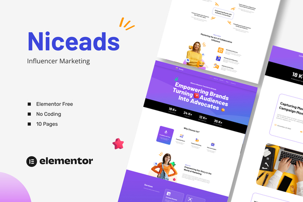 Niceads - Influencer Marketing Elementor Template Kit