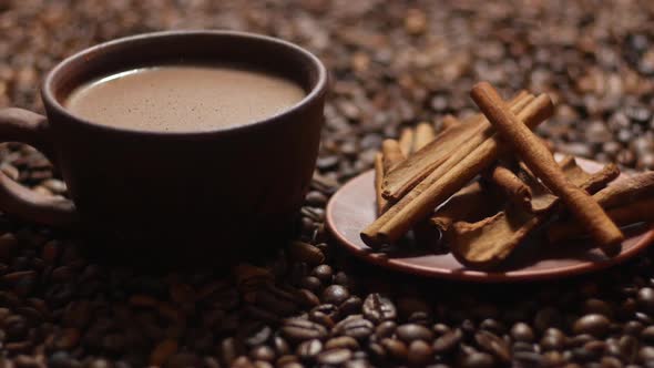 Cinnamon And Cup Of Coffee