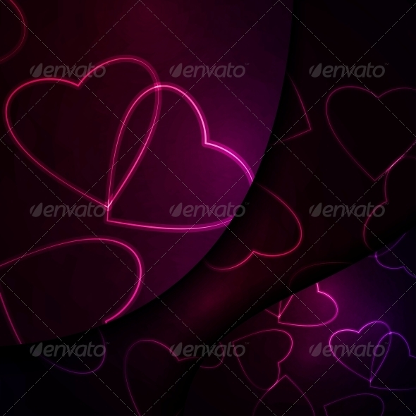 Neon Hearts, Futuristic Illustration. - Valentines Seasons/Holidays