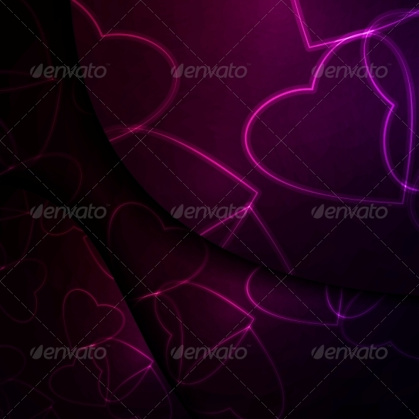 Neon Hearts, Futuristic Illustration. - Valentines Seasons/Holidays