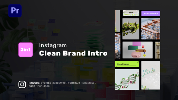 Clean Brand Intro for Premiere Pro - Instagram Stories, Portrait, Square