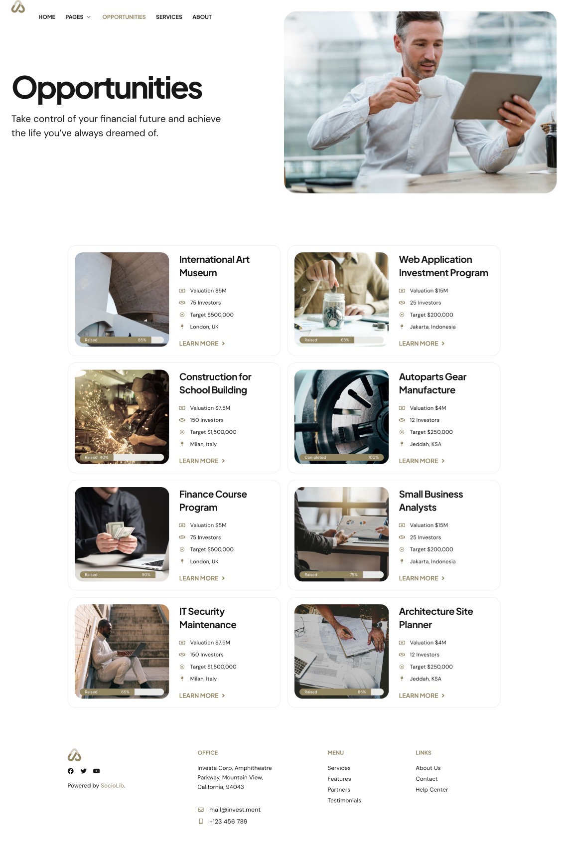 Investa Investment & Business Opportunities Elementor Template Kit by