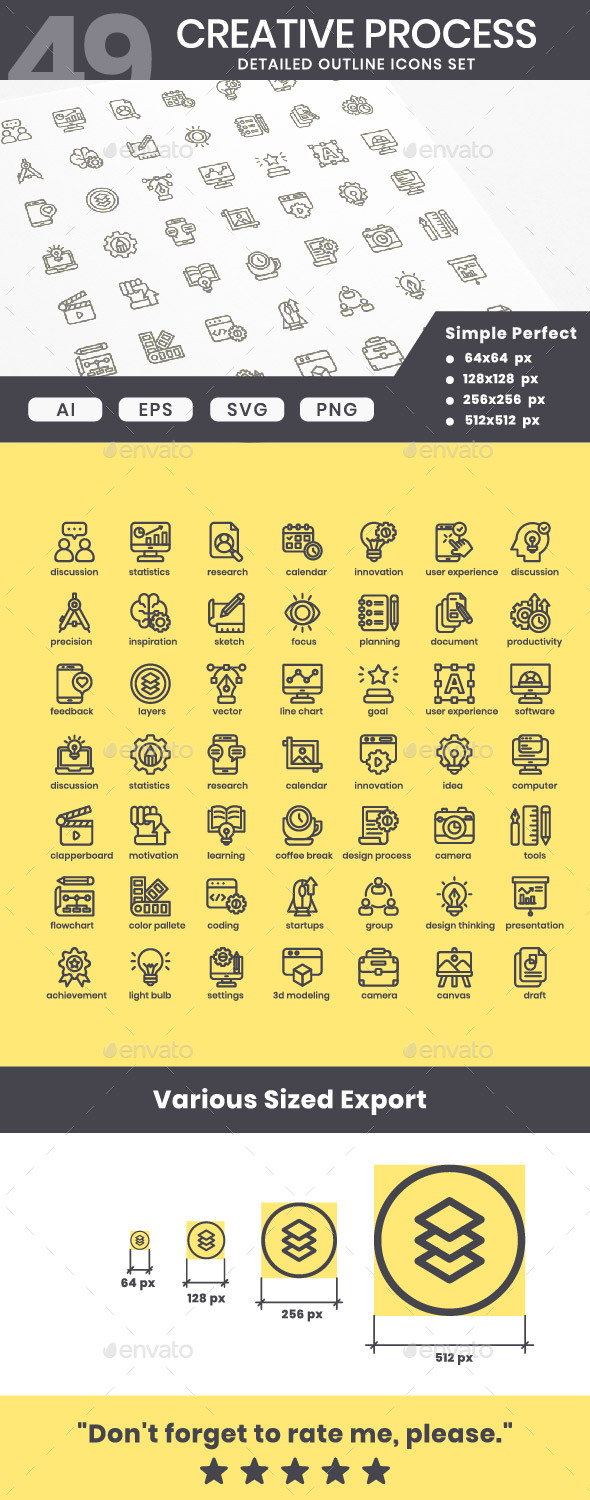 Creative Process Line Icons Set