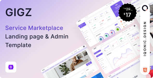 Gigz | HTML and VueJs Service Marketplace Landing Page & Admin Template