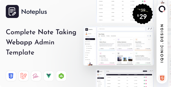 Noteplus - Note Taking Admin Template (VueJS, Laravel, HTML)