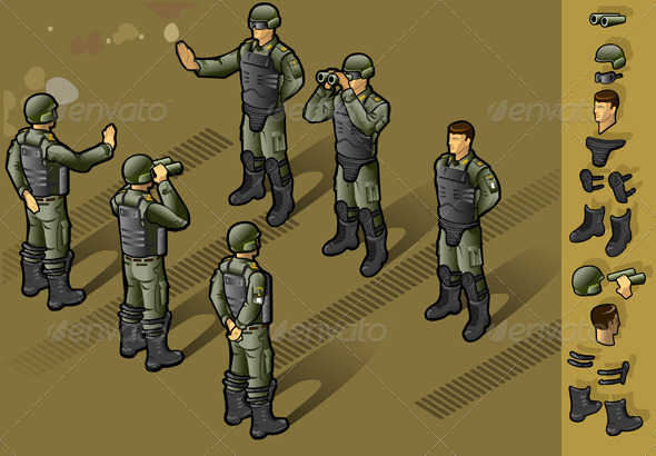 Isometric Set of Military People Standing - Miscellaneous Vectors